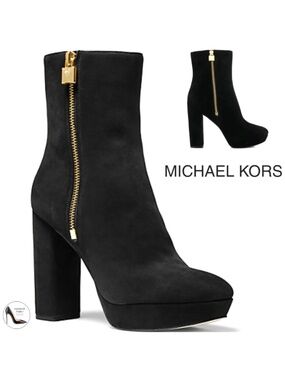 Michael Kors Frenchie Black Suede Platform Bootie High Stiletto Heel Zipper Boot